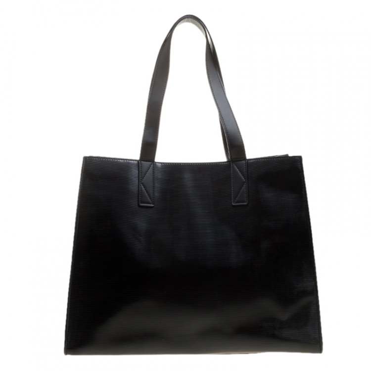 Pre Owned Kenzo Black Patent PVC Tiger Embossed Shopping Tote
