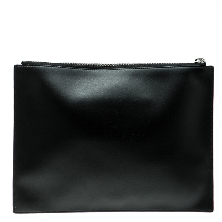 Pre Owned Kenzo Pink/Black Patent Leather and Leather Logo Printed Pouch