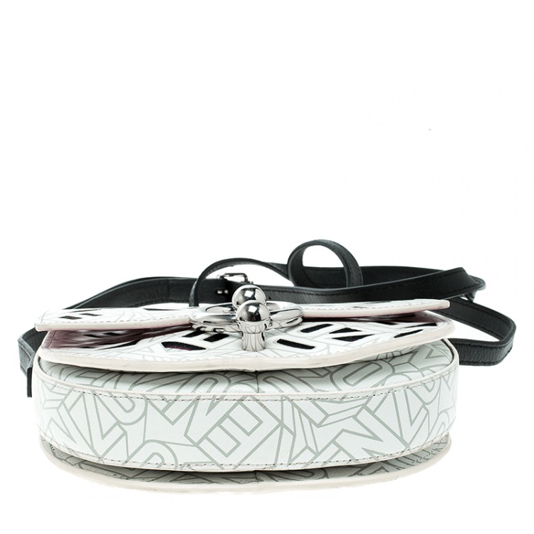 Pre Owned Kenzo White Laser Cut Leather Flying Crossbody Bag