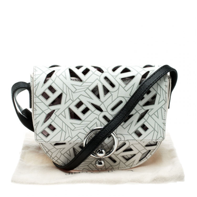 Pre Owned Kenzo White Laser Cut Leather Flying Crossbody Bag