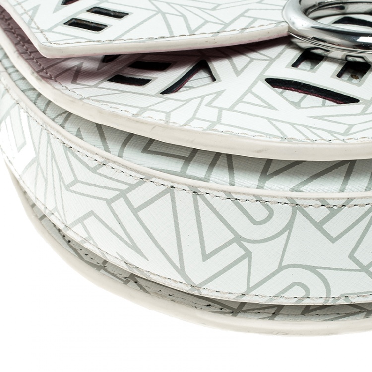 Pre Owned Kenzo White Laser Cut Leather Flying Crossbody Bag