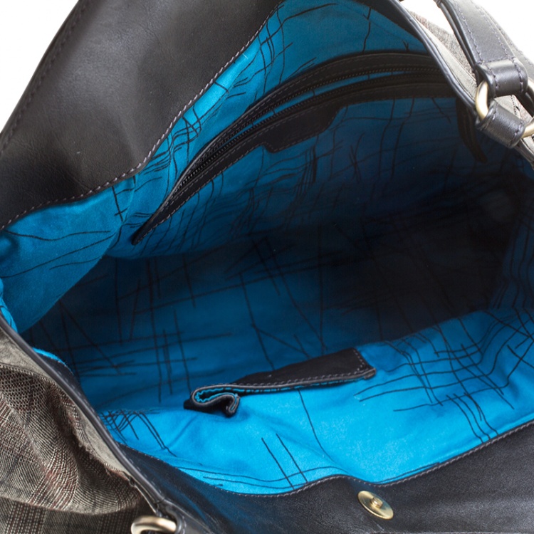 Pre Owned Kenzo Grey/Black Fabric and Leather Shoulder Bag