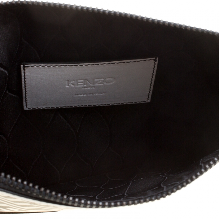 Pre Owned Kenzo Black/White Leather Disjointed Chevron Clutch