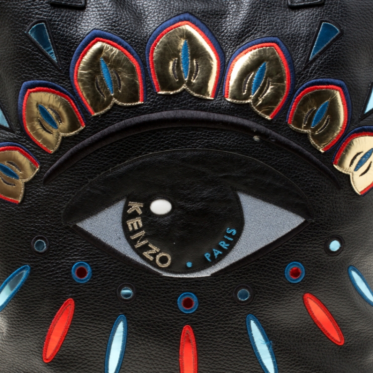 Pre Owned Kenzo Black Leather Eye Shopper Tote