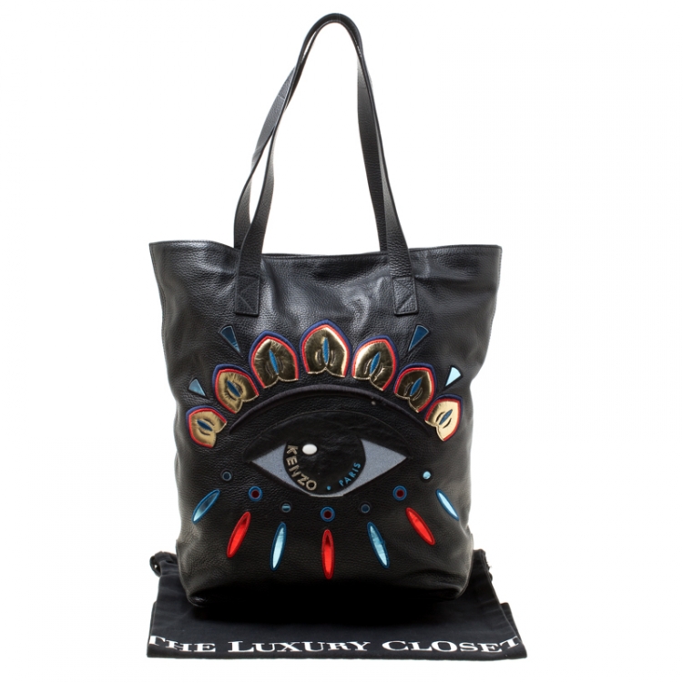 Pre Owned Kenzo Black Leather Eye Shopper Tote