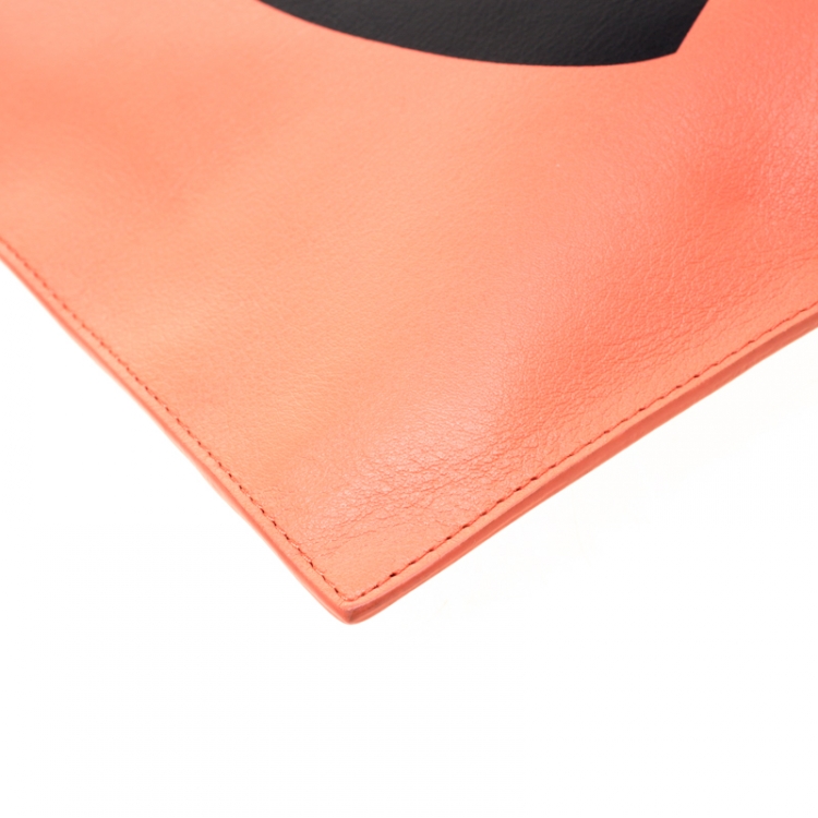 Pre Owned Kenzo Coral Orange Leather Oui & Non Clutch 