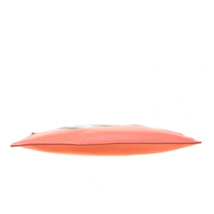 Pre Owned Kenzo Coral Orange Leather Oui & Non Clutch 