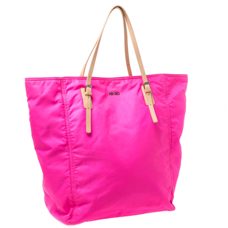 Pre Owned Kenzo Neon Pink Nylon Shopper Tote