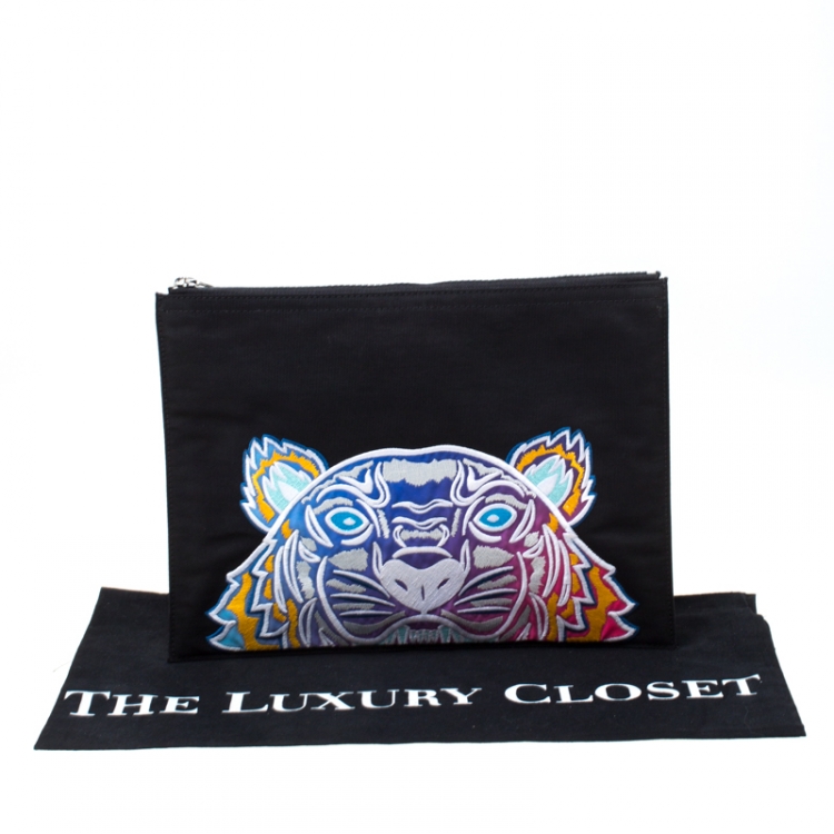 Pre Owned Kenzo Multicolored Tiger Embroidered Canvas A4 Clutch