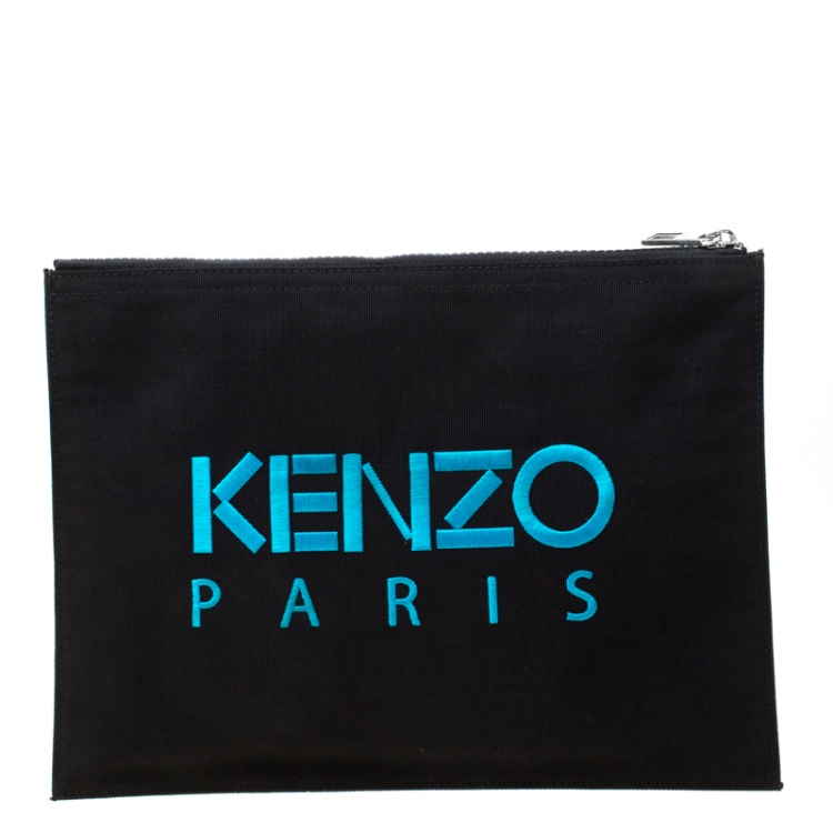 Pre Owned Kenzo Multicolored Tiger Embroidered Canvas A4 Clutch