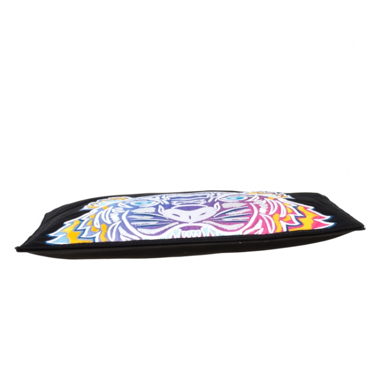 Pre Owned Kenzo Multicolored Tiger Embroidered Canvas A4 Clutch