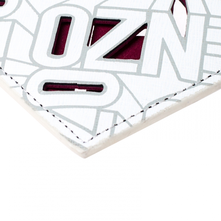 Pre Owned Kenzo White Cut Flying Leather Logo Zip Pouch