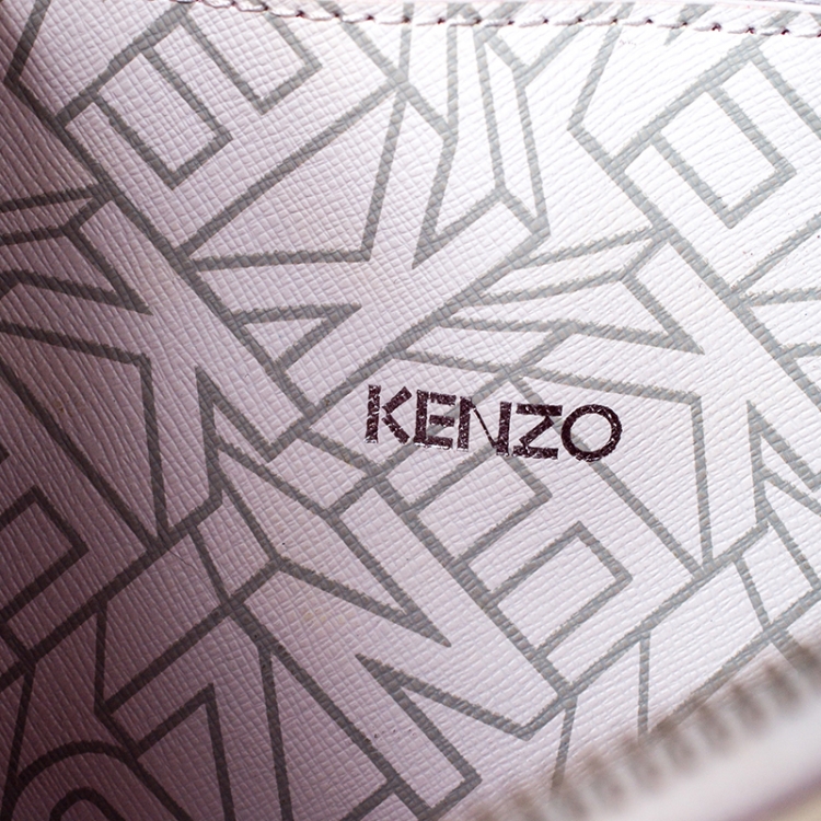 Pre Owned Kenzo White Cut Flying Leather Logo Zip Pouch