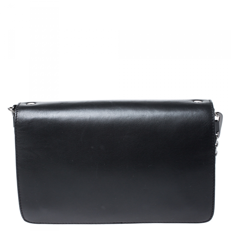 Pre Owned Kenzo Black Leather Embroidered Tiger Shoulder Bag