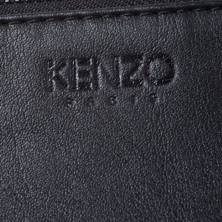Pre Owned Kenzo Black Leather Embroidered Tiger Shoulder Bag
