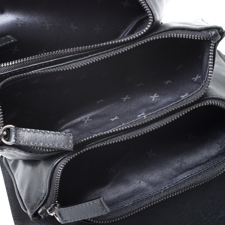 Pre Owned Kenzo Black Leather Embroidered Tiger Shoulder Bag
