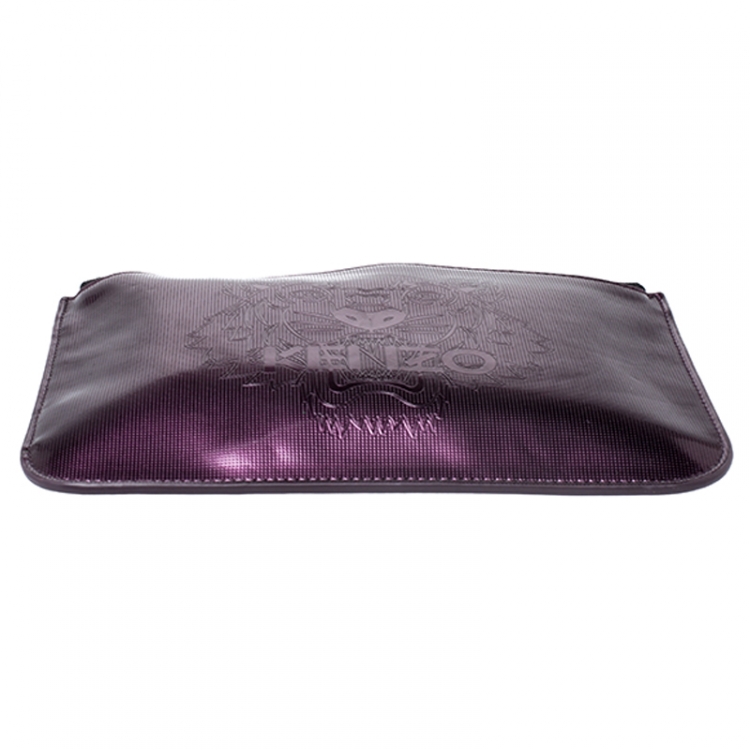 Pre Owned Kenzo Metallic Purple PVC Tiger Clucth