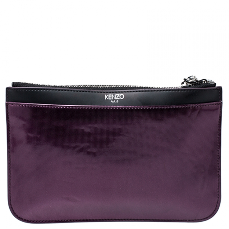 Pre Owned Kenzo Metallic Purple PVC Tiger Clucth
