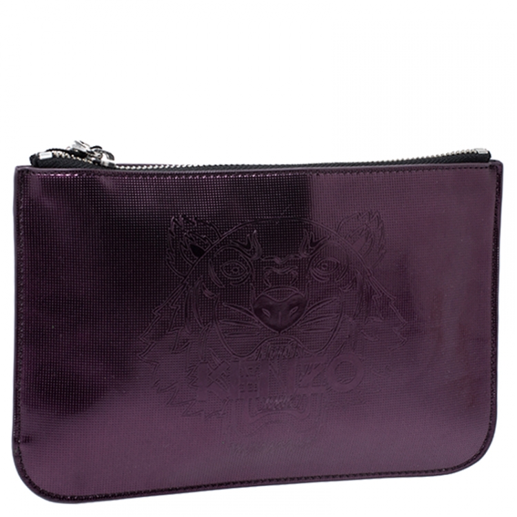 Pre Owned Kenzo Metallic Purple PVC Tiger Clucth