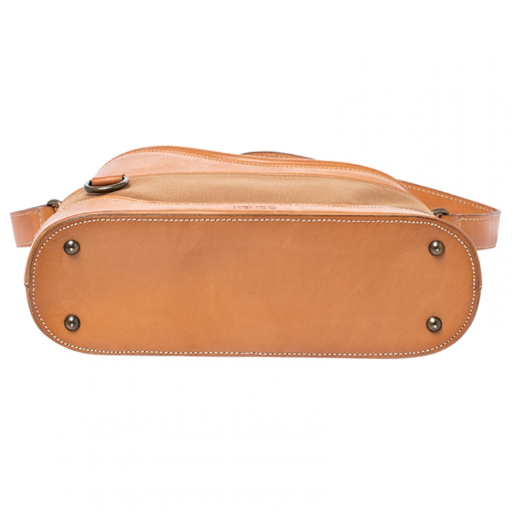 Pre Owned Kenzo Tan Leather and Canvas Bucket Bag 