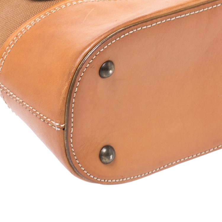 Pre Owned Kenzo Tan Leather and Canvas Bucket Bag 