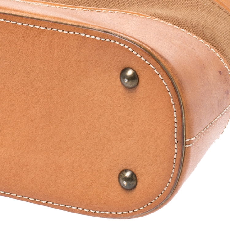 Pre Owned Kenzo Tan Leather and Canvas Bucket Bag 