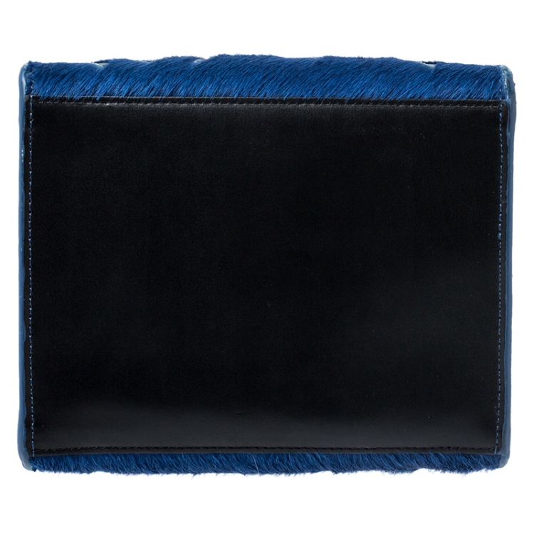 Pre Owned Kenzo Blue/Black Cut Out Calfhair and Leather Small Tote