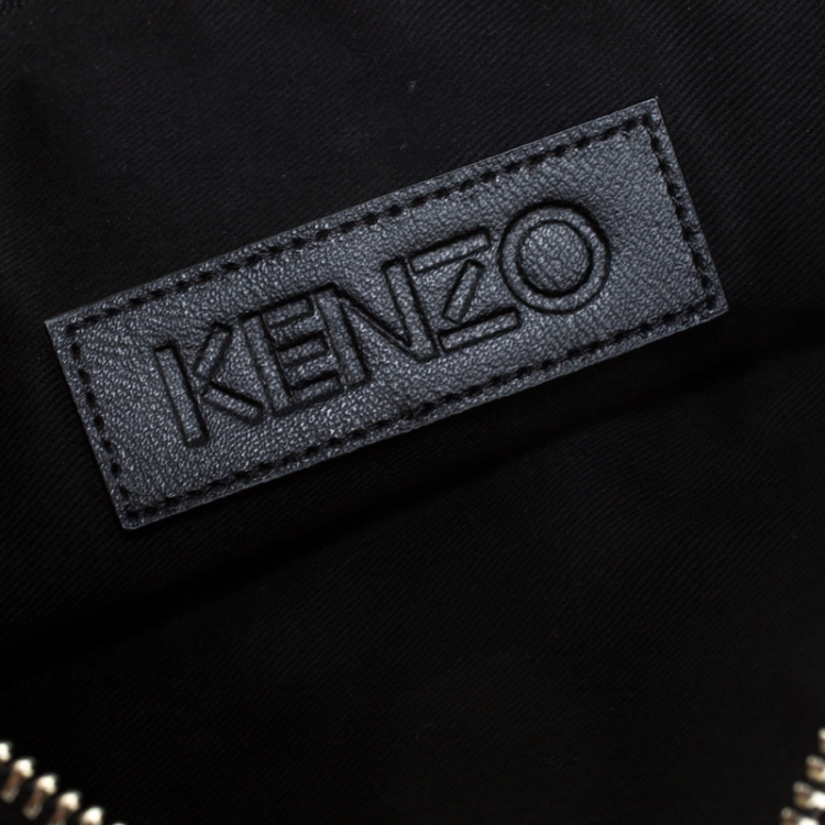 Pre Owned Kenzo Black Leather Logo Zip Clutch