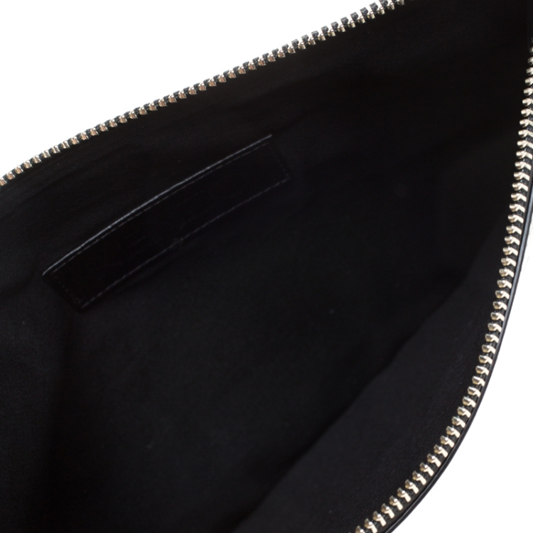 Pre Owned Kenzo Black Leather Logo Zip Clutch