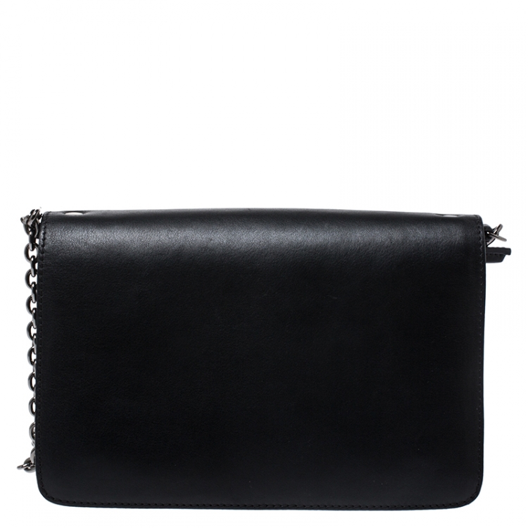 Pre Owned Kenzo Black Leather Embroidered Tiger Shoulder Bag