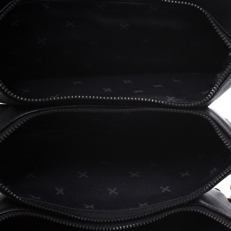 Pre Owned Kenzo Black Leather Embroidered Tiger Shoulder Bag
