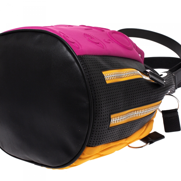 Pre Owned Kenzo Tricolor Fabric and Perforated Leather Kombo Bucket Bag