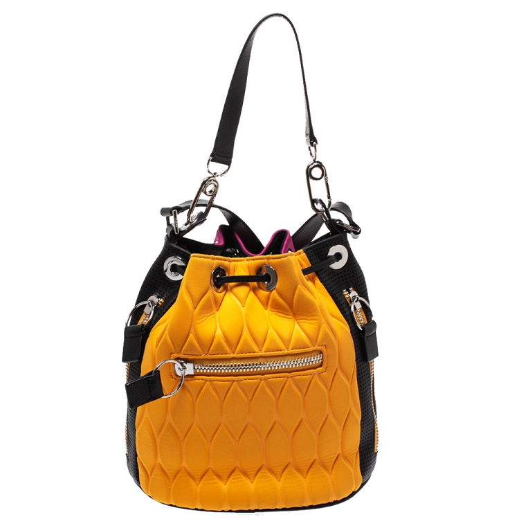 Pre Owned Kenzo Tricolor Fabric and Perforated Leather Kombo Bucket Bag