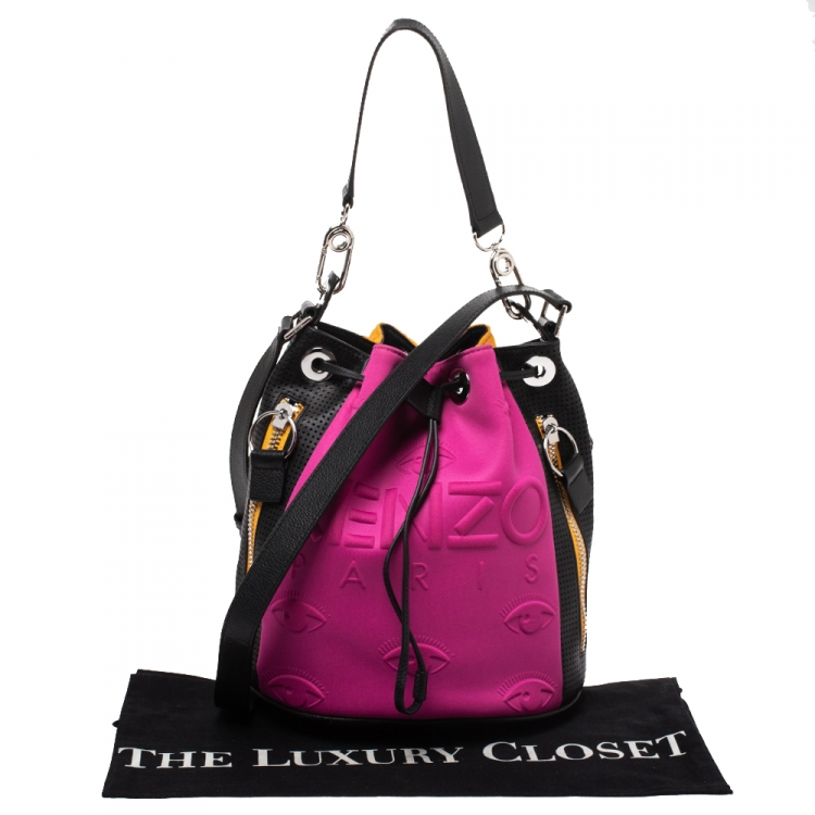 Pre Owned Kenzo Tricolor Fabric and Perforated Leather Kombo Bucket Bag