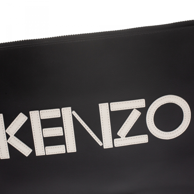 Pre Owned  Kenzo Black/White Leather Zipped Pouch