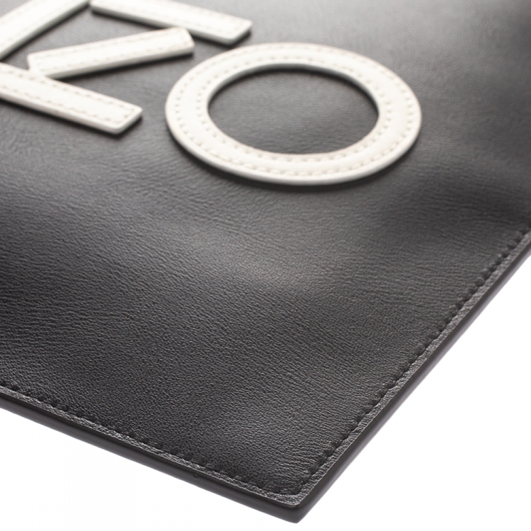Pre Owned  Kenzo Black/White Leather Zipped Pouch