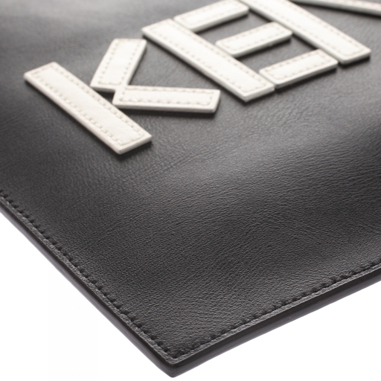 Pre Owned  Kenzo Black/White Leather Zipped Pouch