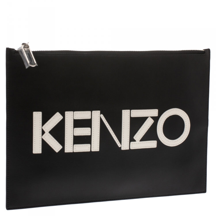 Pre Owned  Kenzo Black/White Leather Zipped Pouch