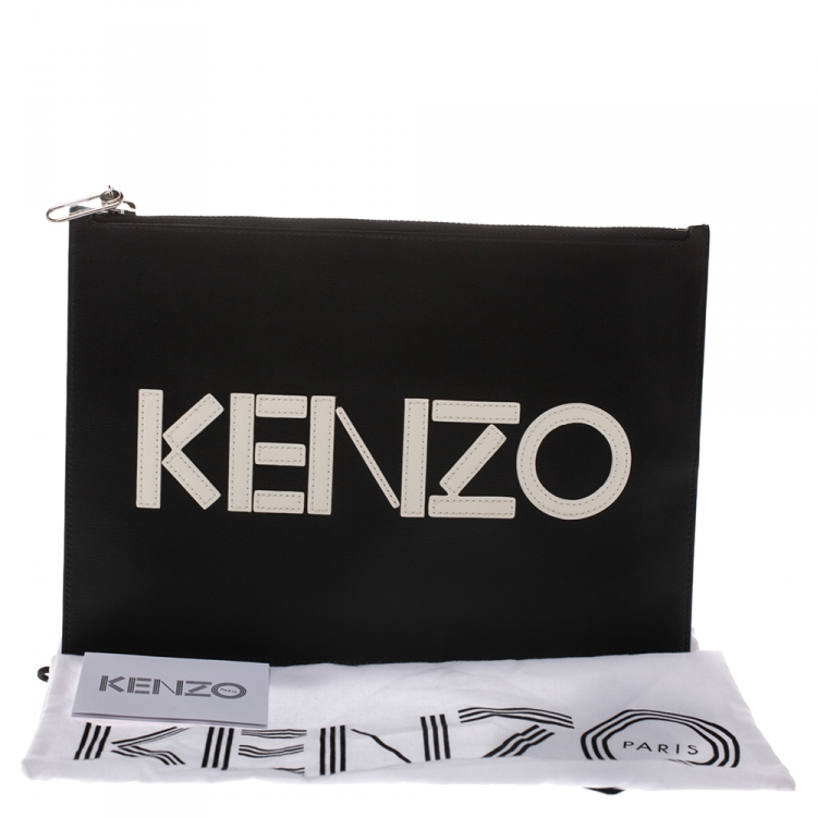 Pre Owned  Kenzo Black/White Leather Zipped Pouch