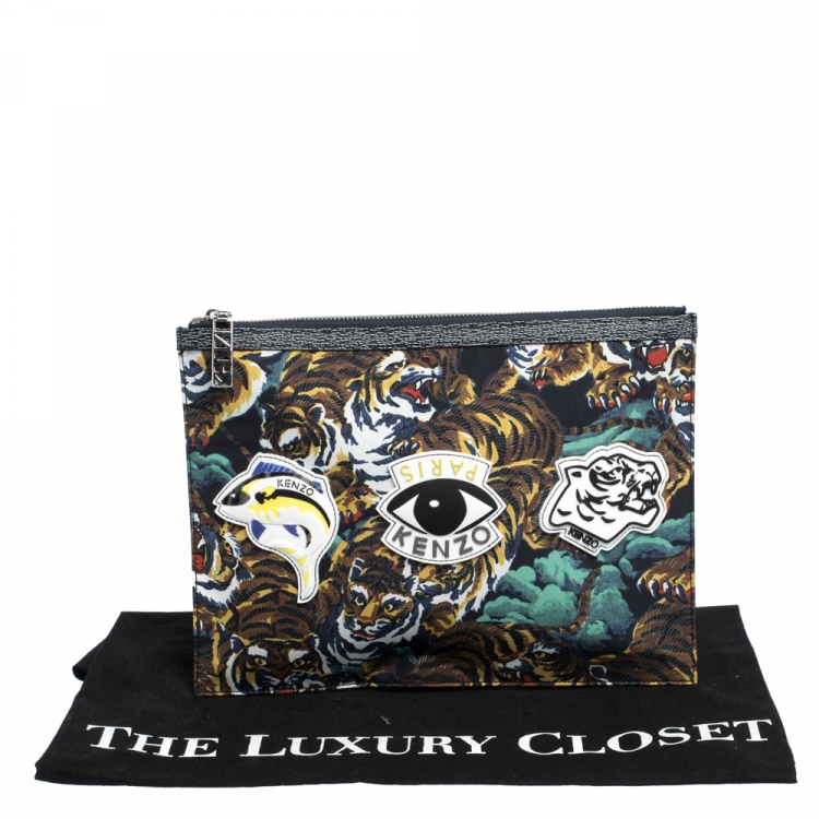 Pre Owned Kenzo Multicolor Nylon Flying Tiger Zip Pouch