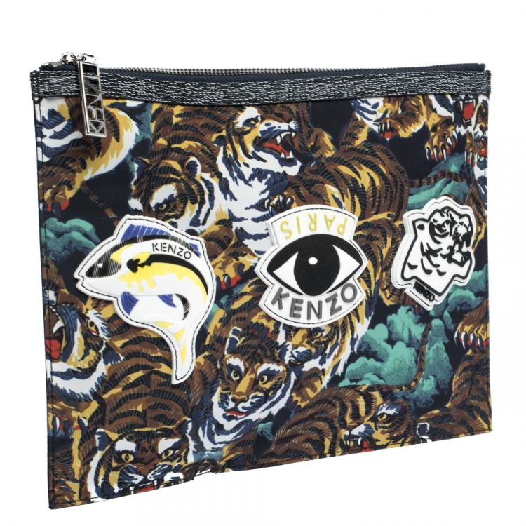 Pre Owned Kenzo Multicolor Nylon Flying Tiger Zip Pouch