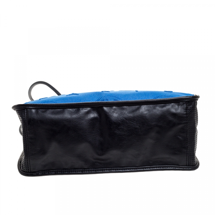 Pre Owned Kenzo Blue/Black Perforated Fabric and Leather Shopper Tote
