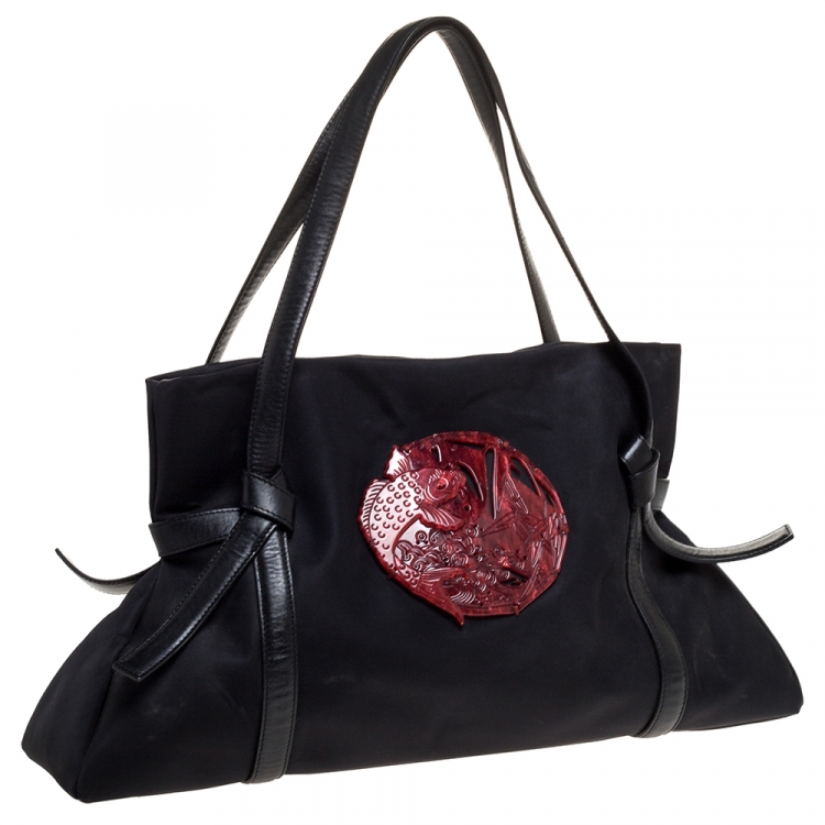 Pre Owned Kenzo Black Nylon and Leather Koi Fish Shoulder Bag