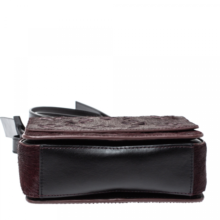 Pre Owned Kenzo Burgundy/Black Calfhair and Leather Lazer Cut Crossbody Bag