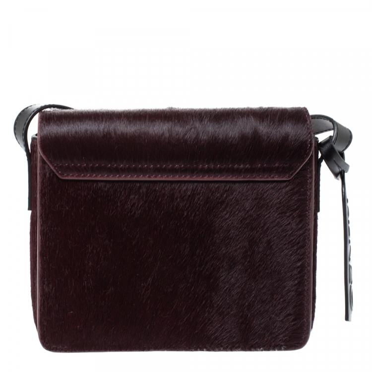 Pre Owned Kenzo Burgundy/Black Calfhair and Leather Lazer Cut Crossbody Bag