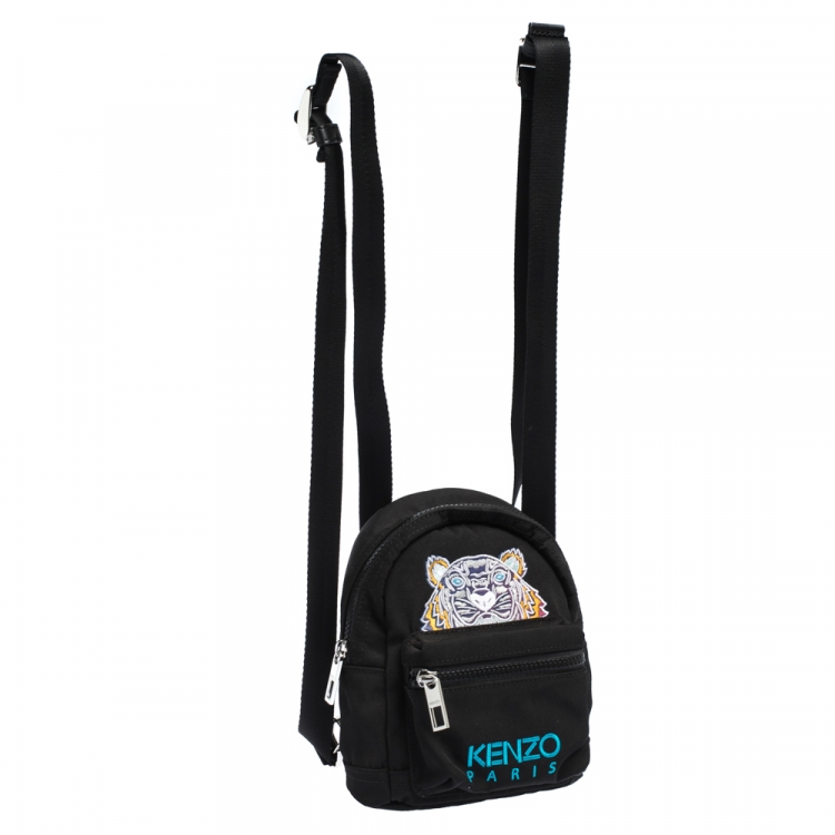 Pre Owned Kenzo Black Nylon Mini Tiger Logo Backpack