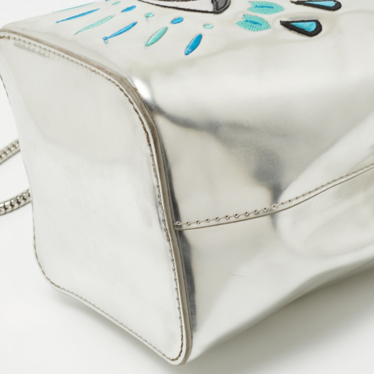 Pre Owned Kenzo Silver Laminated Leather Eye Bucket Bag 