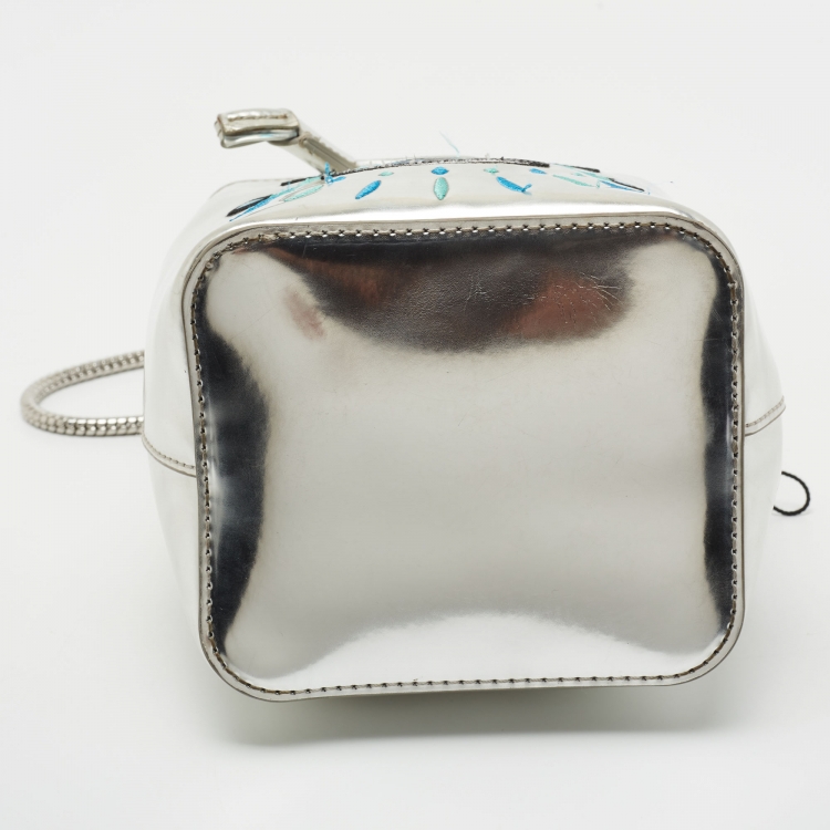 Pre Owned Kenzo Silver Laminated Leather Eye Bucket Bag 