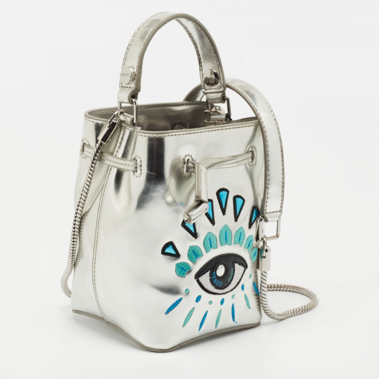 Pre Owned Kenzo Silver Laminated Leather Eye Bucket Bag 