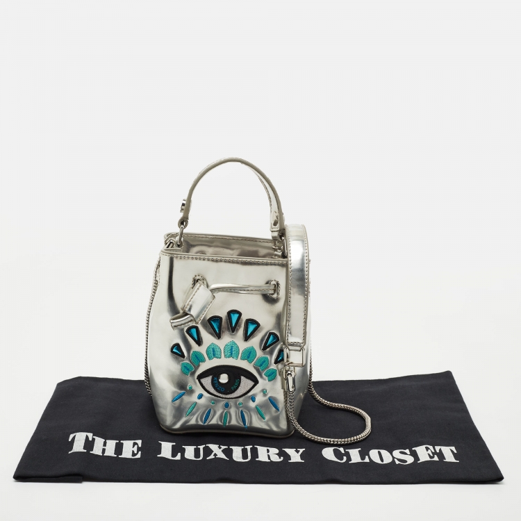 Pre Owned Kenzo Silver Laminated Leather Eye Bucket Bag 